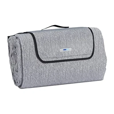 Image of Relaxdays XXL Picnic Blanket, Aluminium Coating, Folding Beach Rug with Handle, 200x300 cm, Soft, Grey, Polyester