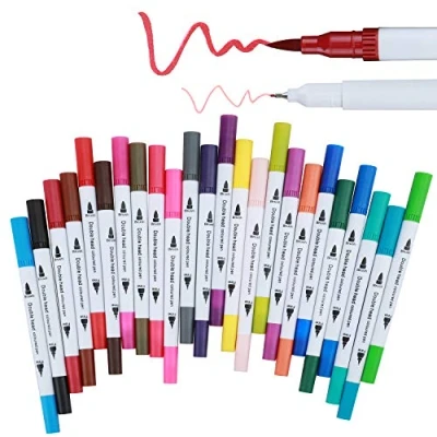 Image of Watercolor Brush Marker Pen Set 24 Pack Dual Head Water Based Drawing Soft Fineline Tip Color for Kid Adult Coloring Painting Renderings Art Manga Comic Calligraphy Animation