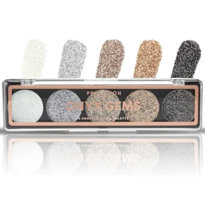 Image of Profusion Cosmetics 5 Shade Glitter Palette for Sparkle and Glam, Get Dazzling Eyes with Must Have Palette, Elevate Your Beauty Routine Matte Eyeshadow Onyx Gems