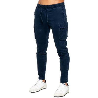 Image of 989Zé ENZO Mens Cargo Jeans Elasticated Trousers Casual Cotton Regular Fit Combat Pants EZ612 Trouser Navy XL