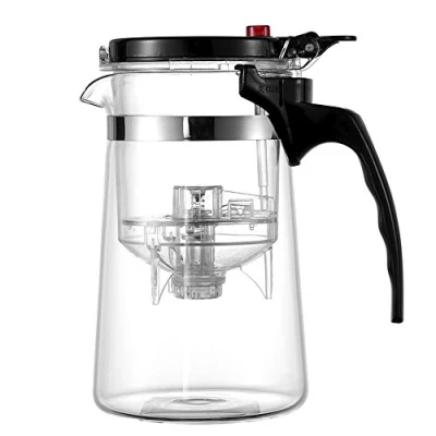 Image of TAMUME 650ml Easy to Filter Glass Teapot Tea Brewer with PC Plastic Strainer, One Button (650ML)