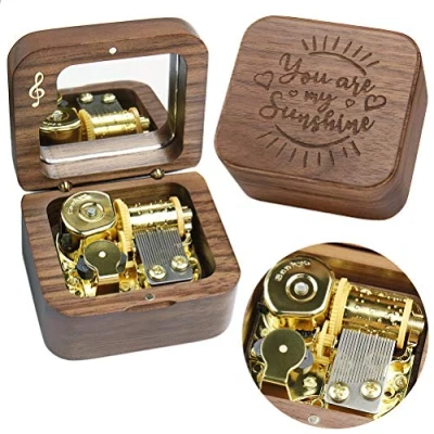 Image of Sinzyo You are My Sunshine Music Box Solid Wood Laser Carving Vintage Gift Musical Boxs for Birthday Valentine&#039;s Day Christmas(Musical Note Walnut Box)