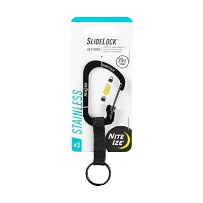 Image of Nite Ize CSLW3 01 R6 SlideLock Ring, Aluminum Locking Carabiner Key, Black, #3 25lb Capacity