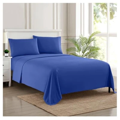 Image of Sweet Home Collection Luxury Bedding Set with Flat, Fitted Sheet, 2 Pillow Cases, Microfiber, Royal Blue, Queen
