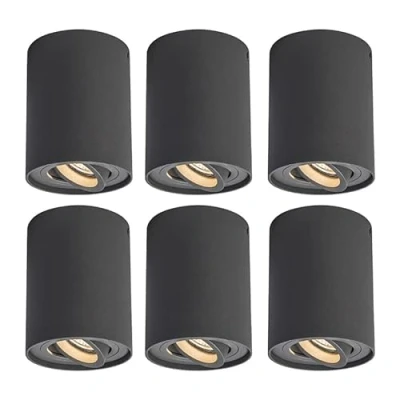 Image of Qazqa Set of 6 Spotlight Ceilings Dark Gray rotatable and tiltable Rondoo up Modern Suitable for LED GU10 1 Way Light Aluminium Surface Mounted spotway Living Room