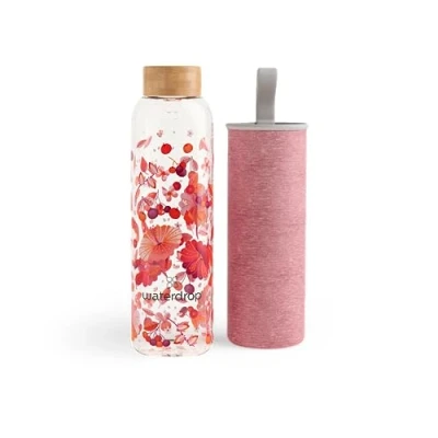 Image of waterdrop® Edition Glass Bottle 600ml leakproof BPA free Water with Bamboo Lid and Neoprene Protection Sleeve, Drinking Sustainable Borosilicate