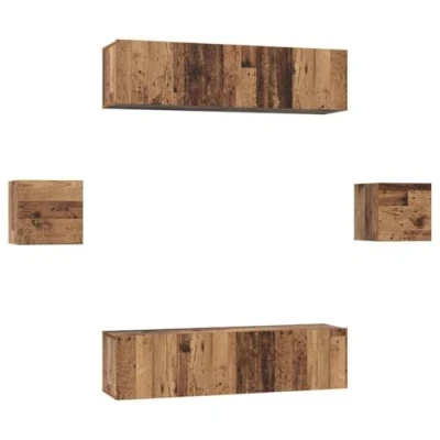 Image of vidaXL TV Cabinet Set Wall mounted 6 pcs Old wood Engineered