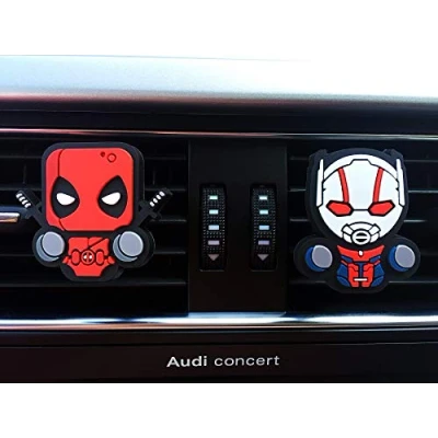 Image of 7 COLOURS 2 x Coolest Novelty Car Air Fresheners! Deadpool, Ant Man, Marvel Avengers, Spider Game Of Thrones, Star Wars. Transform Your Boring Car! (Deadpool &amp; Man)(Fresh Lemon)