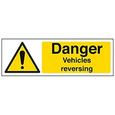 Image of VSafety Danger Vehicles Reversing Sign Landscape 300mm x 100mm 1mm Rigid Plastic