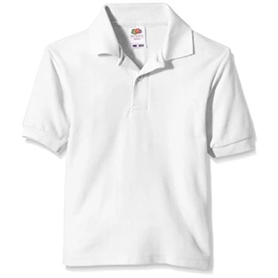 Image of FRUIT OF THE LOOM Unisex Baby Pique Polo Shirt, White, 9 11 Years UK