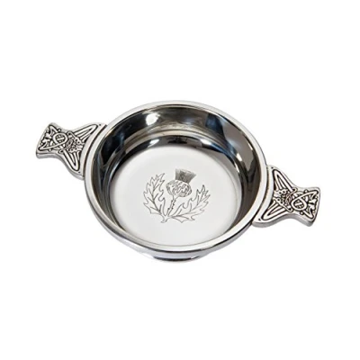 Image of Wentworth Pewter Medium Thistle Quaich Whisky Tasting Bowl Loving Cup Burns Night