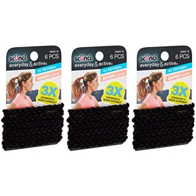 Image of Scunci Active No Damage Hair Elastics 18 Count Pack Of 3 Black