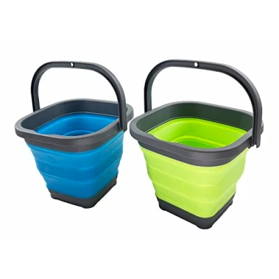 Image of SAMMART 5L Collapsible Rectangular Handy Basket/Bucket (Grass Green + Cerulean (Set of 2))