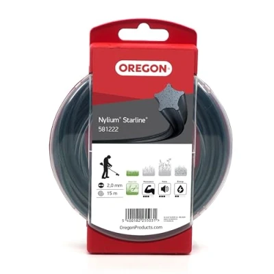Image of Oregon Nylium Star Shaped Strimmer Line Wire for Grass Trimmers and Brushcutters, Five Cutting Edges Clean Finish, Professional Grade Heavy Duty Nylon, Fits Petrol Strimmers, 2mm 15m (‎581222)