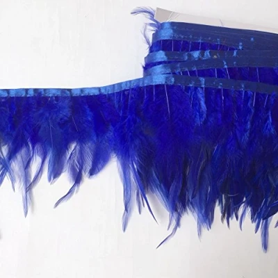 Image of Sowder Rooster Hackle Feather Fringe Trim for Custume Dress Decoration Pack of 5 Yards(Royal Blue)