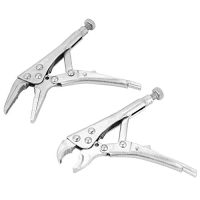 Image of 2Pcs Ground Mouth Straight Jaw Lock Vise Grip Clamp Locking Pliers Set Hand Tools