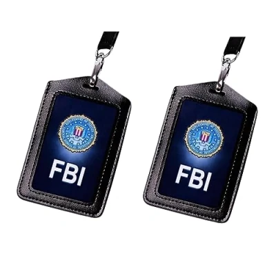 Image of YXBOMG 2pcs FBI Leather ID Card Holder with Lanyard, Role Play Police Props Special Undercover Agent Halloween Party Supplies