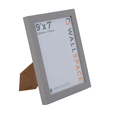 Image of Wall Space 9x7 Grey Frame Modern Photo 9 x 7 inch Grained WOOD 7x9 Frames Wooden Picture made from SOLID REAL GLASS