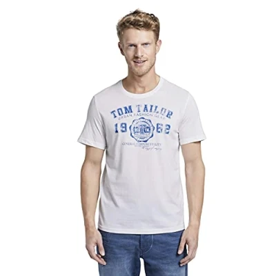 Image of TOM TAILOR Men&#039;s T Shirt with Logo Print 1008637, 20000 White, L