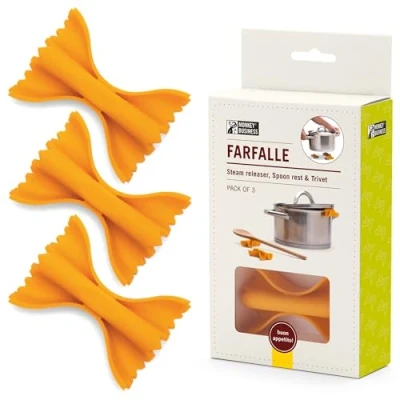 Image of New Monkey Business Farfalle 3 in 1 Silicone Pot Lid Lifter, Cute Spoon Rest &amp; Pasta Trivet for Small Pots, Multi Functional Kitchen Accessory Design