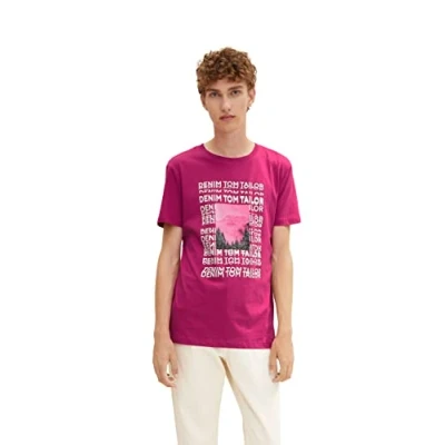 Image of TOM TAILOR Denim Men&#039;s T Shirt with photo Print 1033921, 30601 Pure Magenta, M