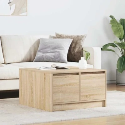 Image of vidaXL Coffee Table with Drawers 70.5x70x40 cm Centre Sonoma Oak, Engineered Wood Living Room/Office/Reading Nook Modern Rectangular Design Ample Storage