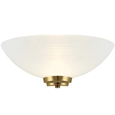 Image of Endon Welles 1lt wall 60W White painted glass with faint line pattern &amp; antique brass effect plate