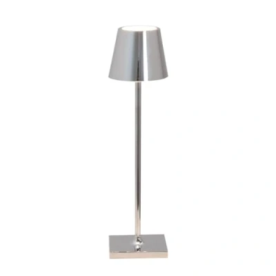 Image of Zafferano, Poldina Micro Lamp with Glossy Chrome Finish, Rechargeable Cordless Table Touch Controls, Usable as an Indoor Lamp, Dimmer, 2200 3000 K, Height 27.5 cm