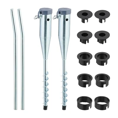 Image of Relaxdays sleeve, Set of 2, parasol and rotary dryer, for screwing in, 25 55 mm rod thickness, ground spike, silver/grey, 90% steel 10% plastic, 2