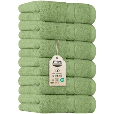 Image of Utopia Towels Premium Sage Green Hand 100% Combed Ring Spun Cotton, Ultra Soft and Highly Absorbent, 600 GSM Extra Large 16 x 28 inches, Hotel &amp; Spa Quality (6 Pack)