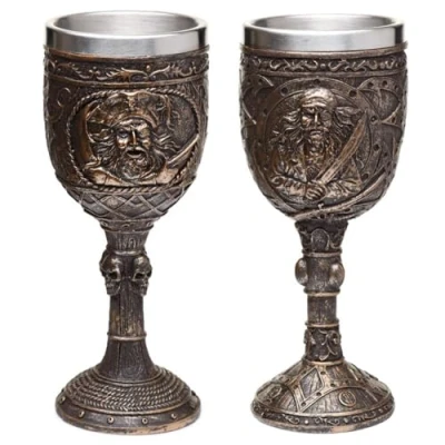 Image of Puckator Decorative Brushed Gold Wood Effect Pirate Goblet I Themed Home Decoration Wine Fantasy Accessories Stainless Steel Resin