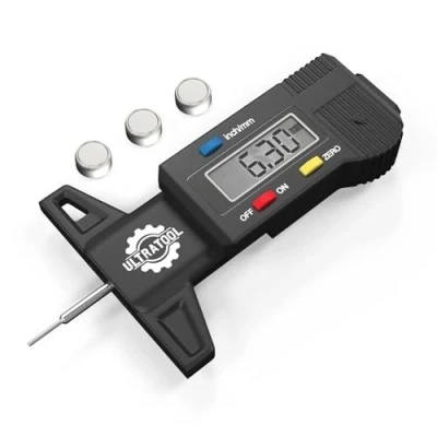 Image of ULTRATOOL Digital Tyre Tread Depth Gauge, Large LCD Screen,Tread Checker Tester for Cars, Vans, Trucks &amp; Motorbike, 0 25.4mm/1Inch (3 x Batteries Included two spares and one packed in device)