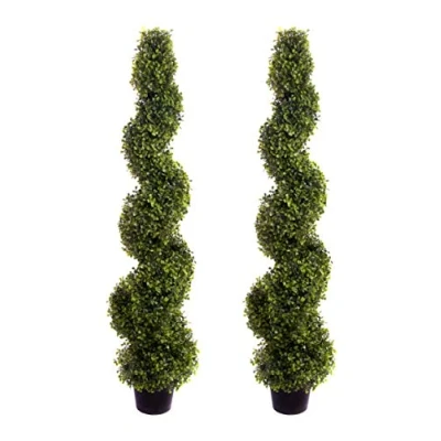 Image of Best Artificial Pair of 120cm 4ft Boxwood Buxus Topiary Spiral Trees Professional Quality **UV Fade Protected**