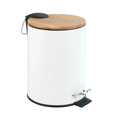 Image of WENKO Tortona Cosmetics Pedal Bin Easy Matte White with Soft Close Mechanism, Metal, 17 x 23.5 21 cm