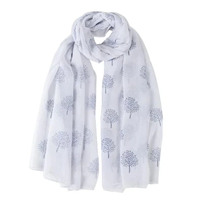 Image of London Scarfs Glitter Mulberry Trees Scarf Women Foil Printed Tree Fashion Ladies Wrap (White Without Glitter)