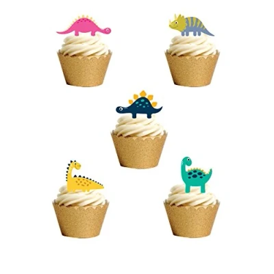 Image of 24 Stand Up Premium EDIBLE Wafer Paper Cute Dinosaur Cartoon Style Cake Toppers Decorations by Top That