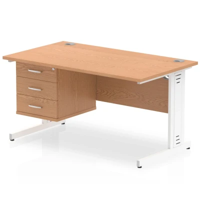 Image of Impulse 1400x800 Desk Oak White Leg with 1x3 Drawer Fixed Pedestal
