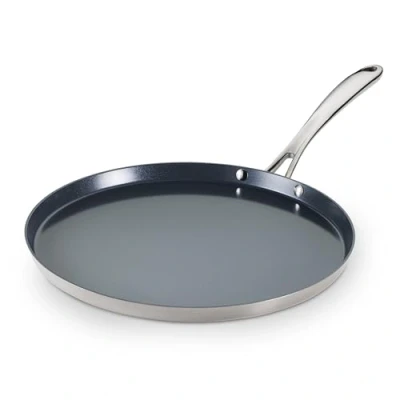 Image of Tramontina Utsava Dosa Tawa Non Stick Frying Pan 12 Inch Ceramic Coated Stainless Steel for Roti, Pancakes, Tortillas