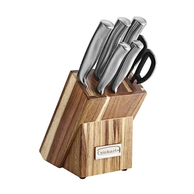 Image of Cuisinart C77SS 7P Stainless Steel 7 Piece Prep Knife Set Acacia Block Precision Cut Blades, Ergonomic Handles