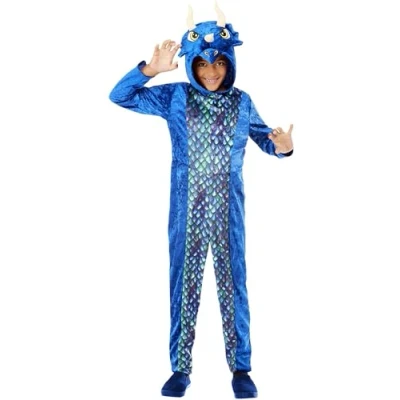 Image of Smiffys Dinosaur Onesie Costume with Hooded All in One, Children&#039;s Animal Fancy Dress, Dress Up Costumes