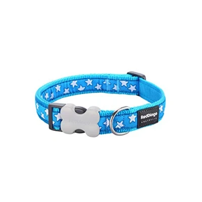 Image of Red Dingo Bucklebone Dog Collar Design, Stars White on Turquoise, X Small 12mm