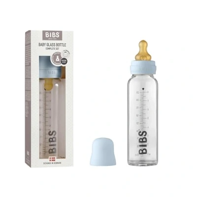 Image of BIBS Baby Glass Bottle. Anti Colic. Round Natural Rubber Latex Nipple. Supports Breastfeeding, 225 ml, Blue