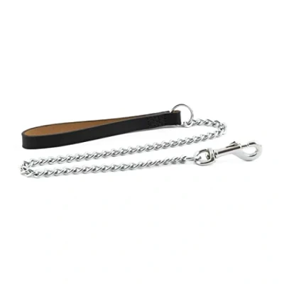 Image of Ancol Heritage Heavy Chain Lead W/leather Handle Black 90cm Sz 7 9