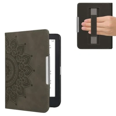 Image of kwmobile Case Compatible with Kobo Clara 2E / Tolino Shine 4 Faux Nubuck Leather Rising Sun Grey