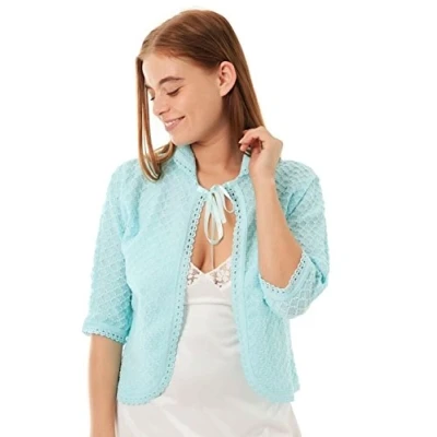 Image of Lady Olga Ladies Knitted Bed Jackets Crochet Design Mint 24 26