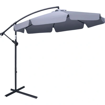 Image of Outsunny 2.7m Garden Banana Parasol Cantilever Umbrella with Crank Handle and Cross Base for Outdoor, Hanging Sun Shade, Dark Grey