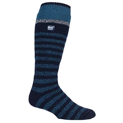 Image of HEAT HOLDERS Mens Thick Extra Long Striped 2.3 TOG Winter Thermal Knee High Ski Socks (6 11, Navy Stripe)