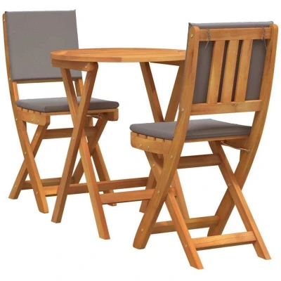 Image of vidaXL 3 Piece Folding Bistro Set with Cushions Solid Wood Acacia
