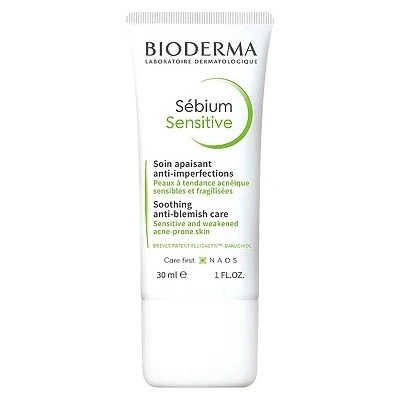 Image of Bioderma Sébium Sensitive Soothing Moisturiser for Acne Prone Skin, Face Cream Rhydrates Eliminates Spots &amp; Reduces Redness, 30ml