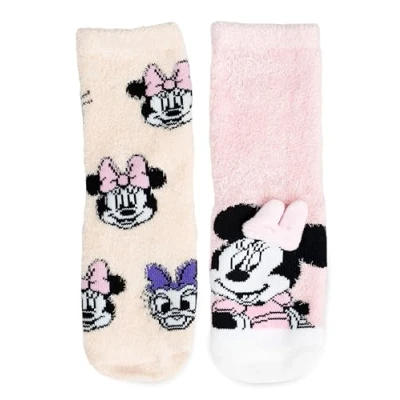 Image of Disney Minnie Mouse 3D ABS Cuddly Socks for Girls Fluffy Children&#039;s Winter Stopper Non Slip Pink/Beige (Pack of 2), pink / beige, 23 26